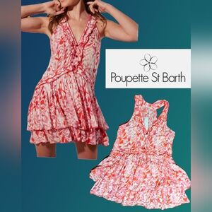 NWT Poupette St Barth Mae Mini Dress Red/pink/white Floral Ruffle Resort